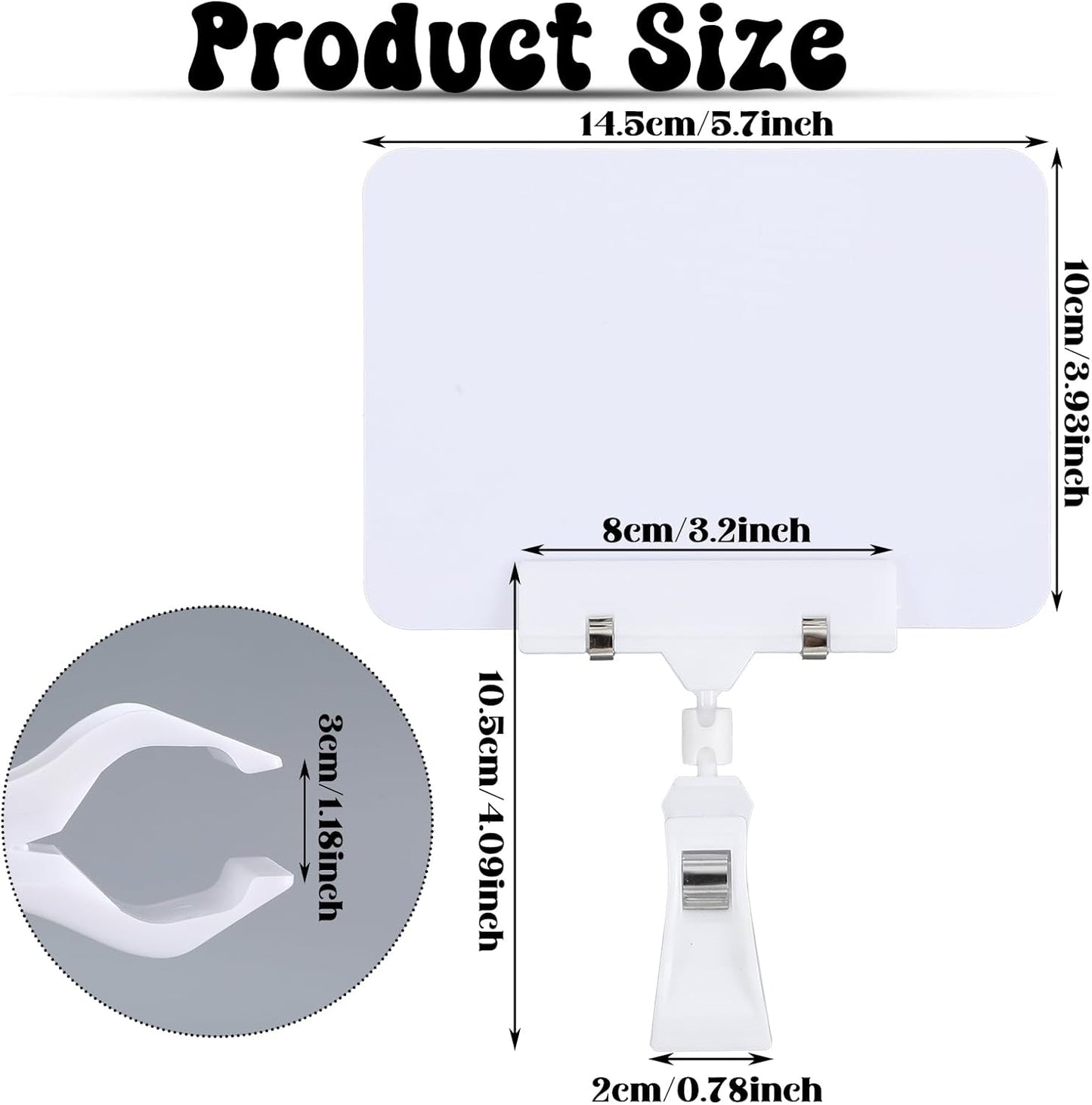 20Pack Mini Chalkboard Signs with Rotatable Clip, Erasable Double Sided Blackboard Clips Plastic Merchandise Sign Display Clip Holder for Food, Store Signs Displays (White)