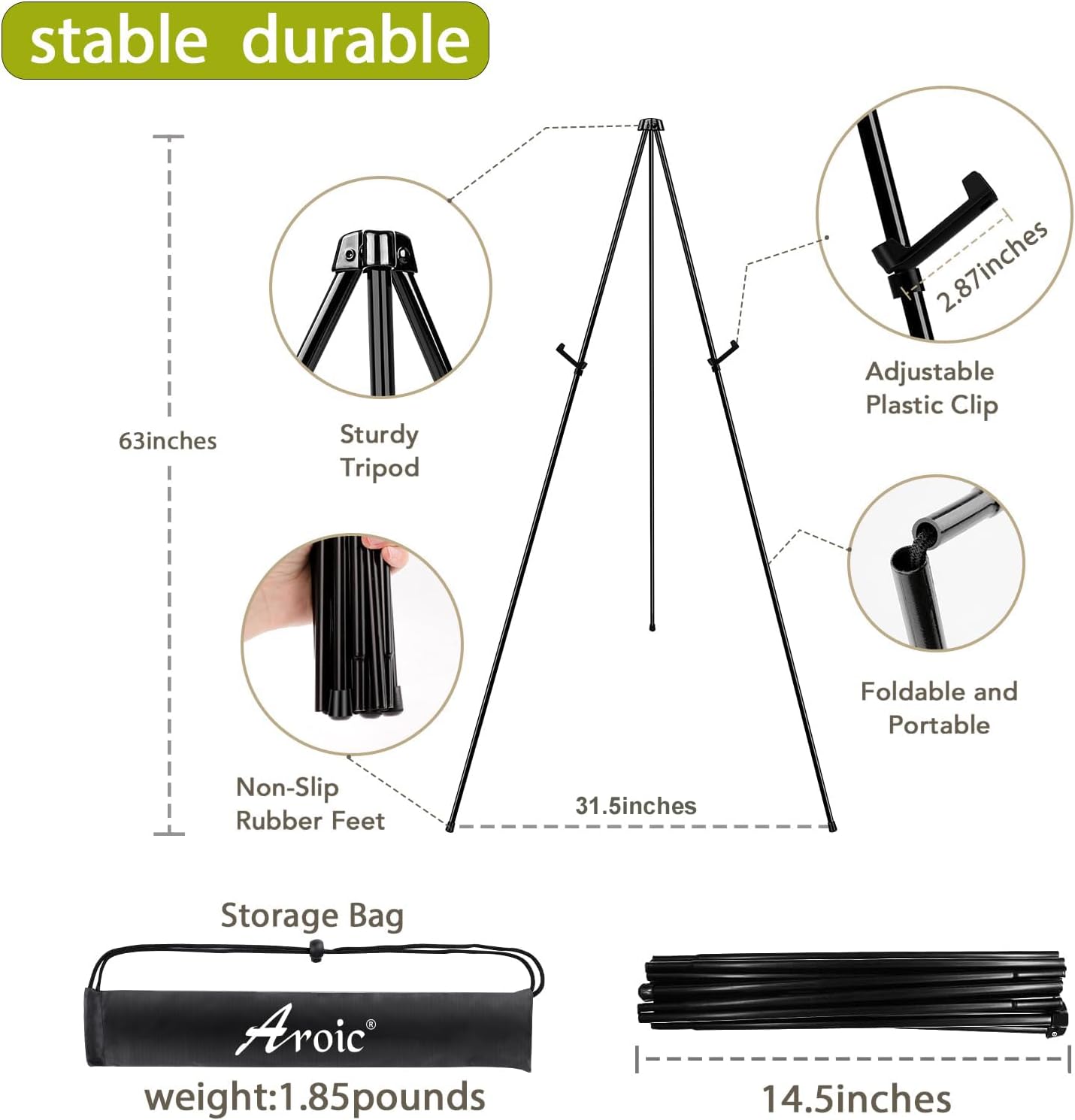 AROIC 63 "Easel Stand for Display, 10 Pack Portable Foldable Metal Easel, Easels for Signs Wedding Logos,Arts, Painting,Adjustable Floor Easels with 10 Storage Bag