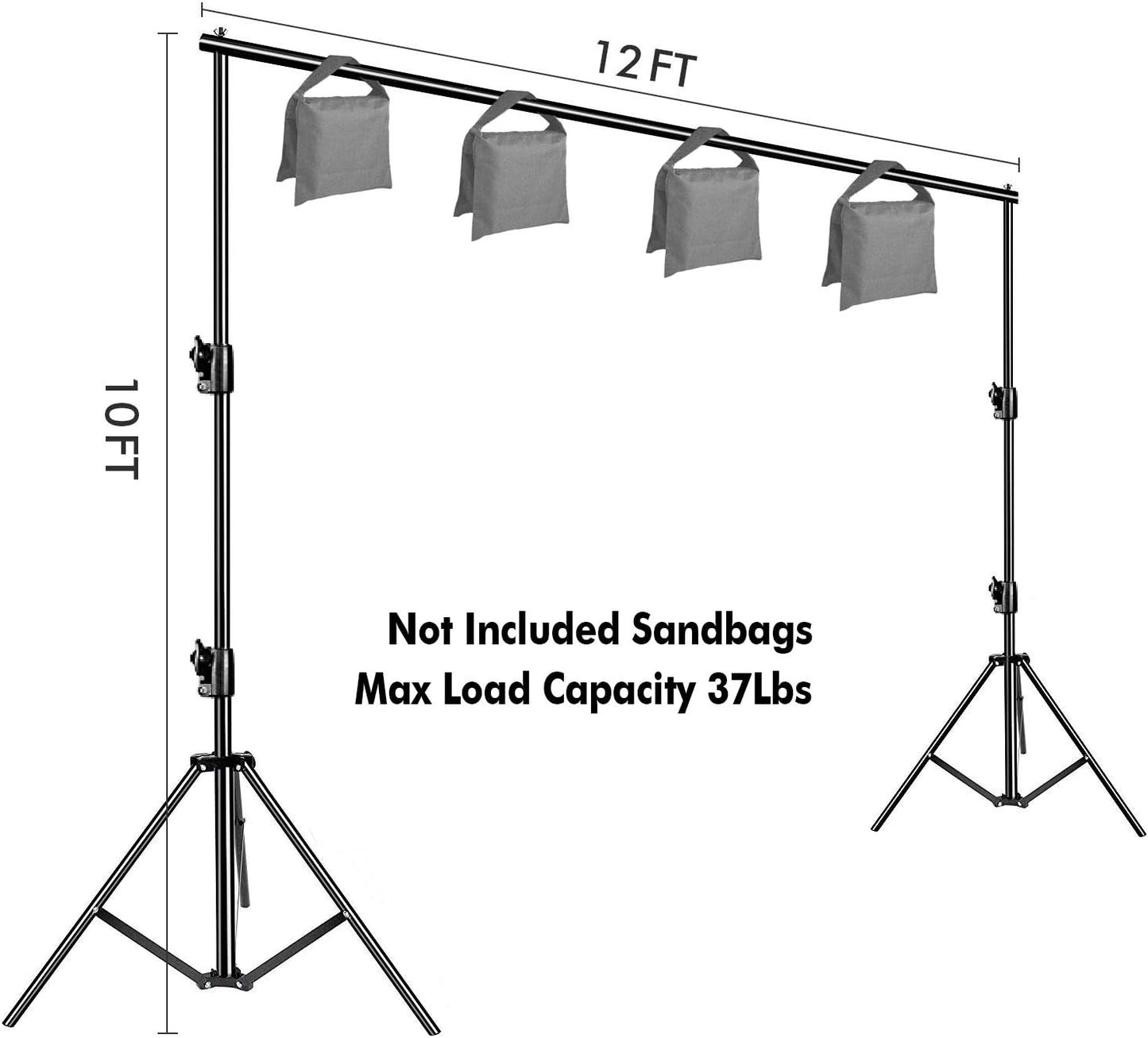 12ft x 10ft Photo Video Studio Heavy Duty Adjustable Photography Muslin Backdrop Stand Background Support System Kit with Carry Bag 4 Spring Clamps