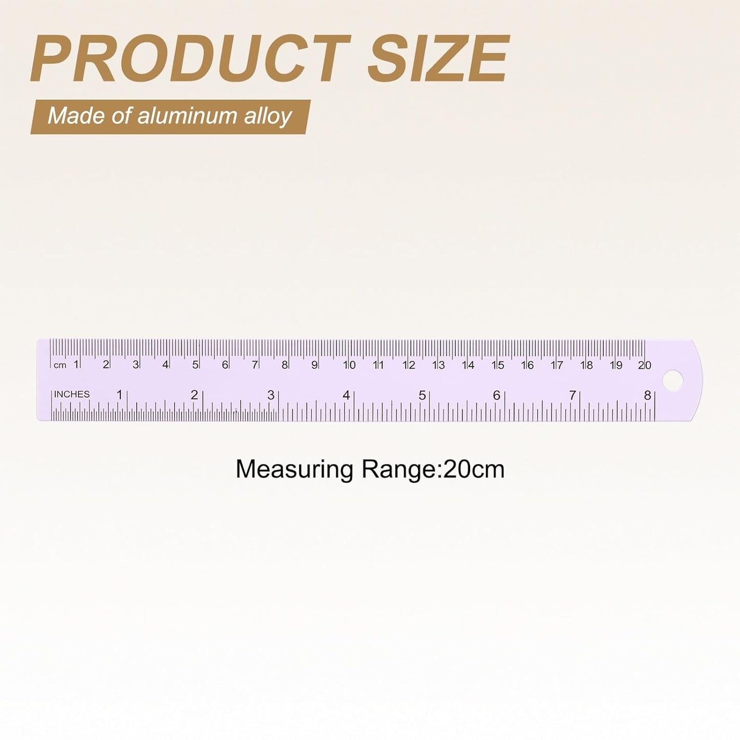 HARFINGTON 4pcs Metal Straight Ruler 20cm Metric SAE Aluminum Alloy Measuring Rulers Scale Tool with Hole for Measure Study Reading Classroom Office, Purple