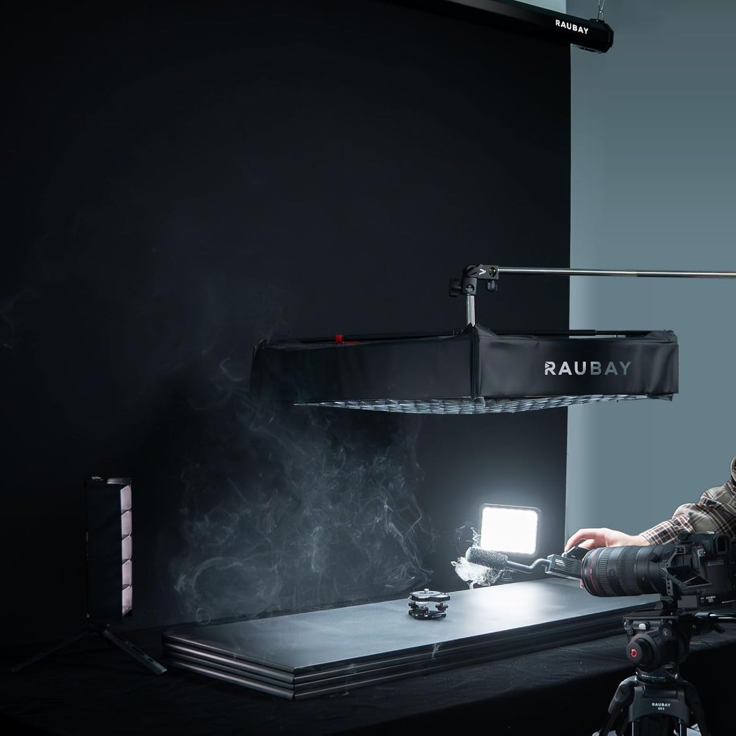 RAUBAY Motorized Pull Down Black Screen Backdrop - 78.7" x 86.6" Collapsible Wall-Mount Background for Professional Video Production, Photography Studio, Video Conferencing and YouTube, TikTok Creator