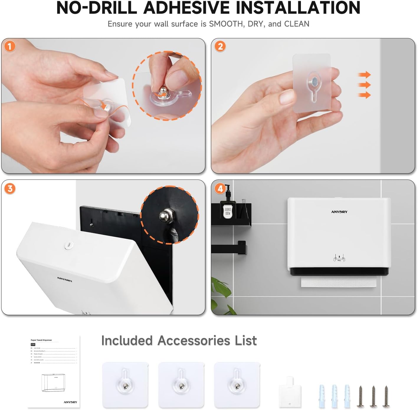 200-Sheet Wall-Mounted Paper Towel Dispenser, Fits Multi-Fold Towels up to 10x3.1 Inches, Perfect for Home & Business (White)