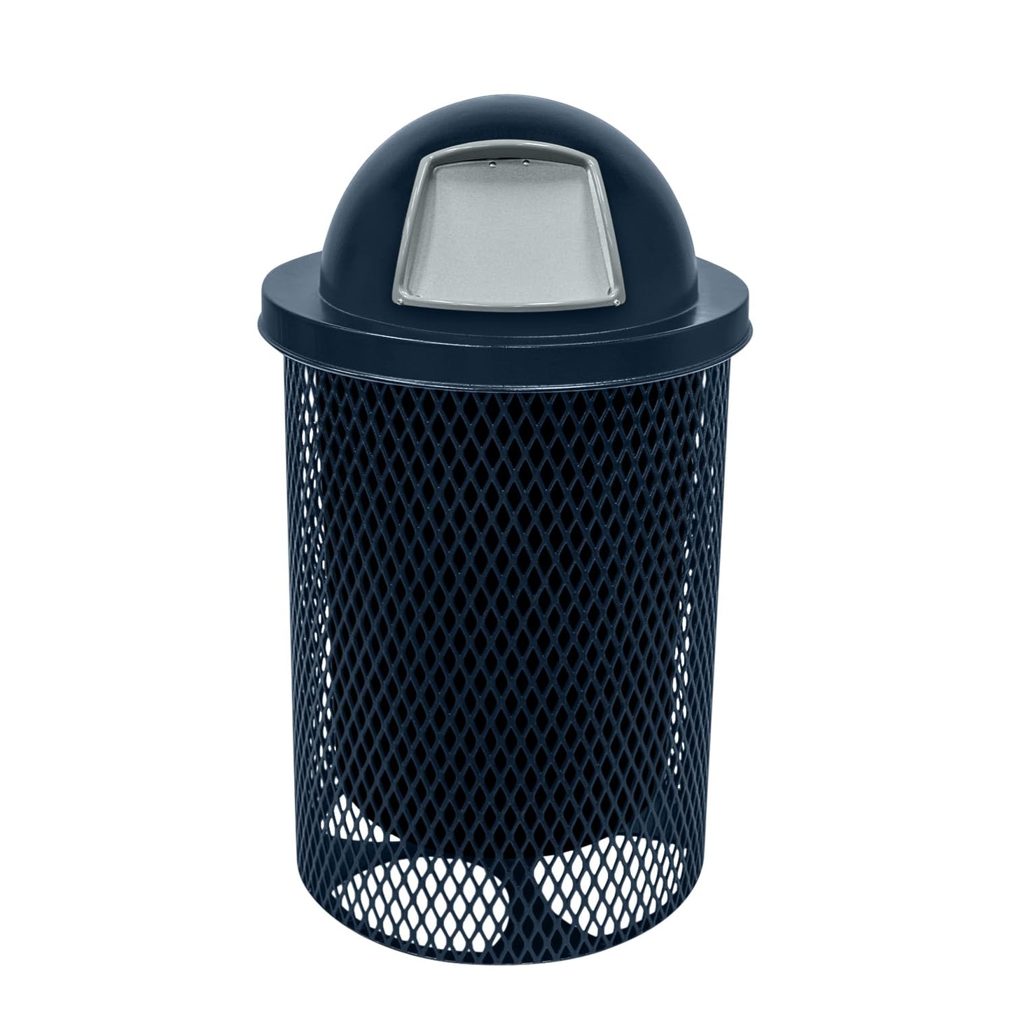 RDT-DBL Heavy Duty 32 Gallon Round Trash Receptacle, Liner Included, Dark Blue with Black Dome, Made in America