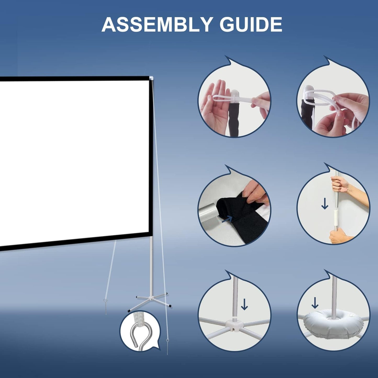Projector Screen Portable Outdoor Movie: Projection Screens Stand 4K Cinema 80 inch for Camping White