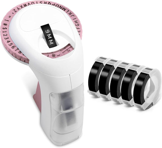 Embossing Label Maker Machine, Pink Omega S Embossed Label Maker, 3D Embossing Labeler Portable Handheld Old School Label Printer for Home Office DIY
