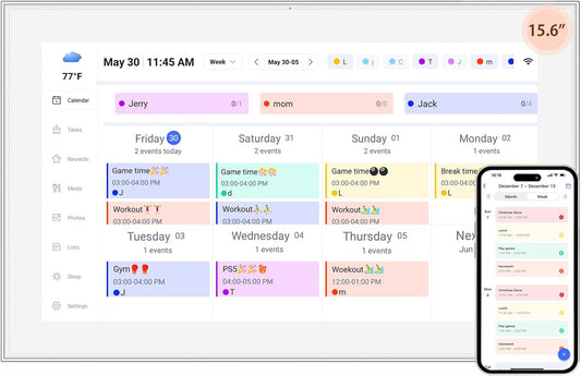 15.6 inch Digital Calendar Touchscreen, Wall Planner, IPS FHD,Smart Family Schedules, Chore Chart, Wall Organizer for Multi-Child Homes - Built-in Digital Picture Frames Function