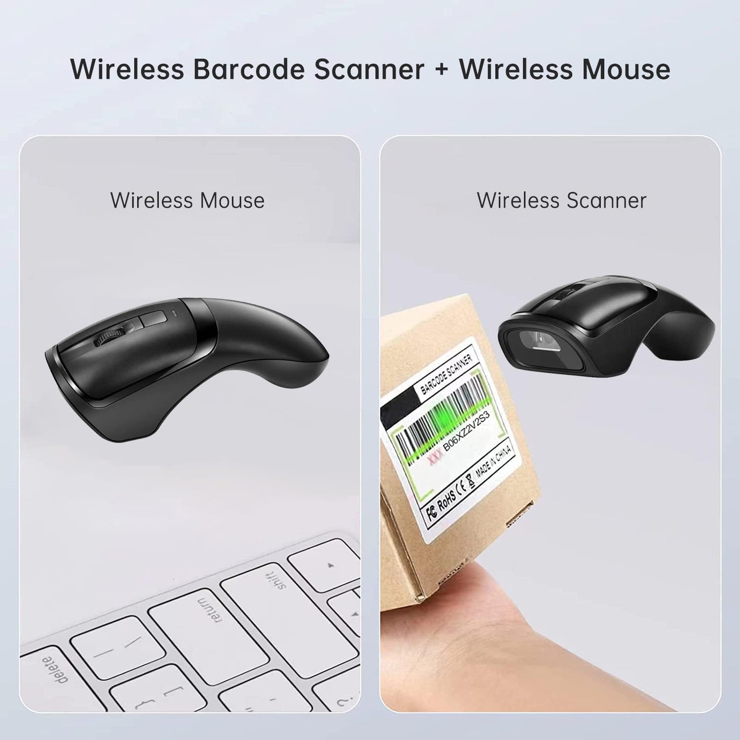 New Wireless Mouse Barcode Scanner, 2-in-1 Design 2D Handheld Barcode Scanner with Wireless Mouse Functions for POS System,Store,Supermarket, Warehouse.(Black)