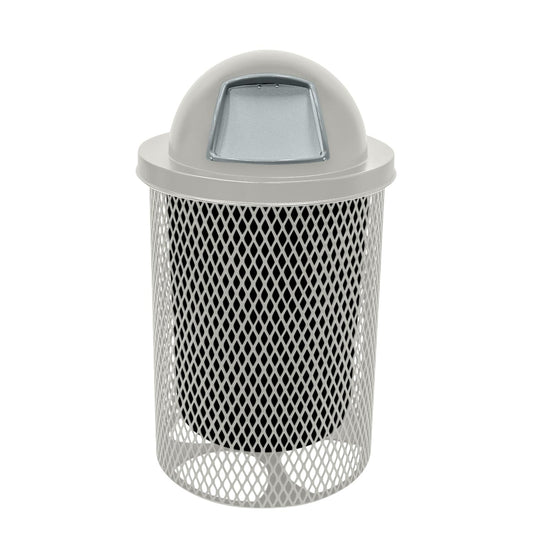 RDT-TXTGRY Heavy Duty 32 Gallon Round Trash Receptacle, Liner Included, Textured Red with Textured Grey Steel Dome Top, Made in America
