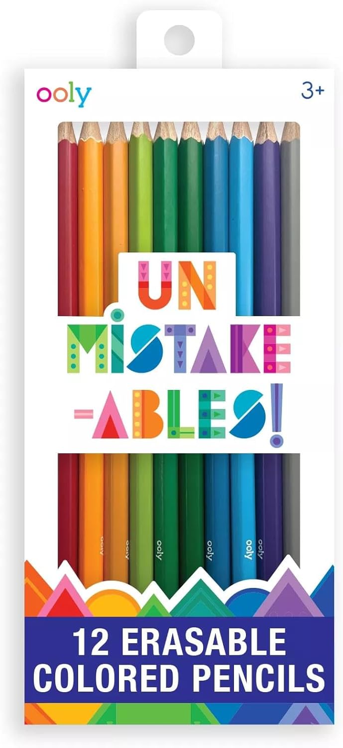Ooly UnMistakeAbles Erasable Colored Pencils Set of 12, Stress and Mess Free Marker Pack, Drawing & Coloring Pencils for Kids and Adults,Colorful Back to School Supplies for Arts and Crafts