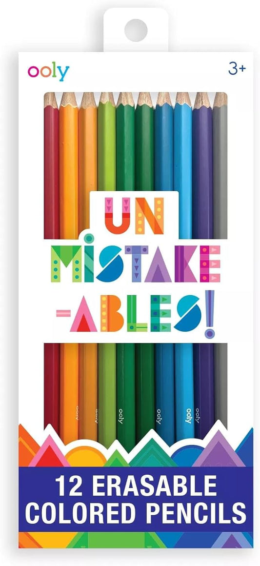 Ooly UnMistakeAbles Erasable Colored Pencils Set of 12, Stress and Mess Free Marker Pack, Drawing & Coloring Pencils for Kids and Adults,Colorful Back to School Supplies for Arts and Crafts