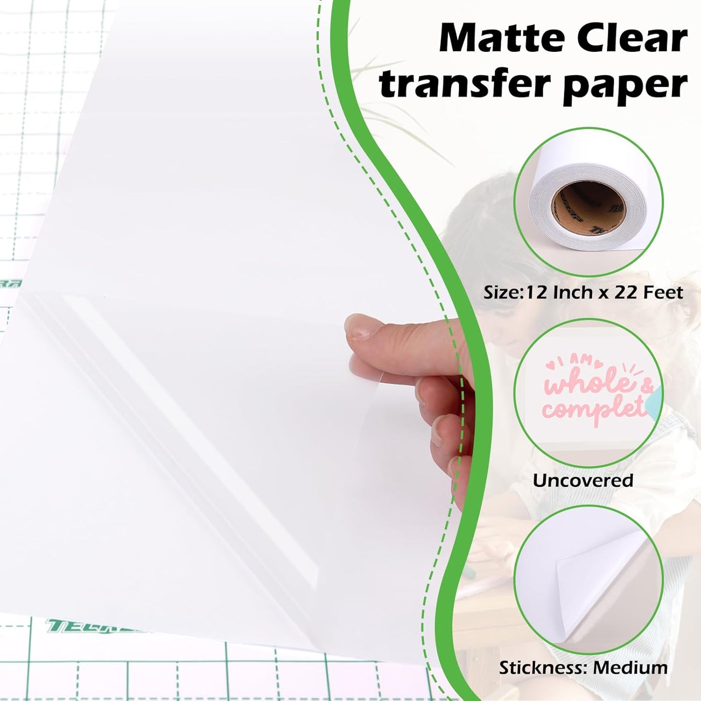 TECKWRAP Clear Transfer Tape for Vinyl, Medium Tack Vinyl Transfer Tape for Glossy and Matte Vinly Stickers Decals Signs Window, 12" x 22FT