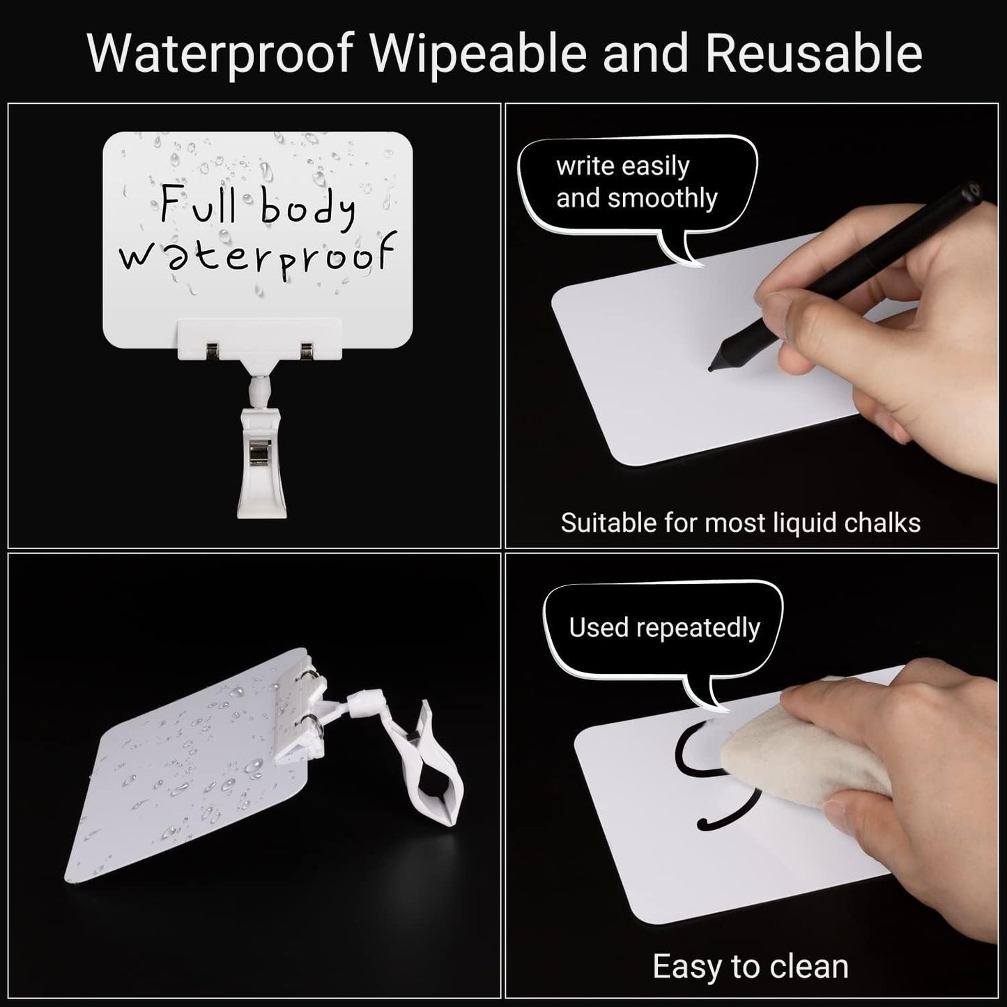 Display Clips, 10 Pack Double Head Rotating Reuse Food Sign Holder, Mini Plastic Chalkboard for Business, Party, Office, Exhibition (White)