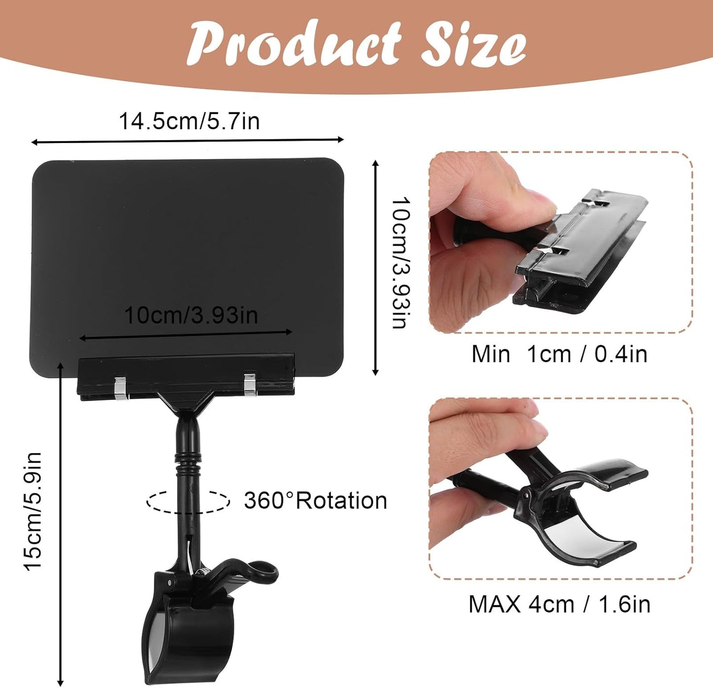 30Pcs Mini Chalkboard Sign Clips 360° Rotating Double Head Clip On Sign Holder Erasable Price Display Signs for Shelves, Store, Business, Exhibition(Black)