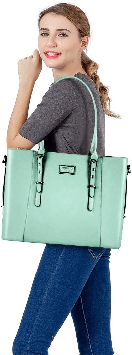 MOSISO PU Leather Laptop Tote Bag for Women, Waterproof Large Capacity Business Work Briefcase Shoulder Laptop Bag