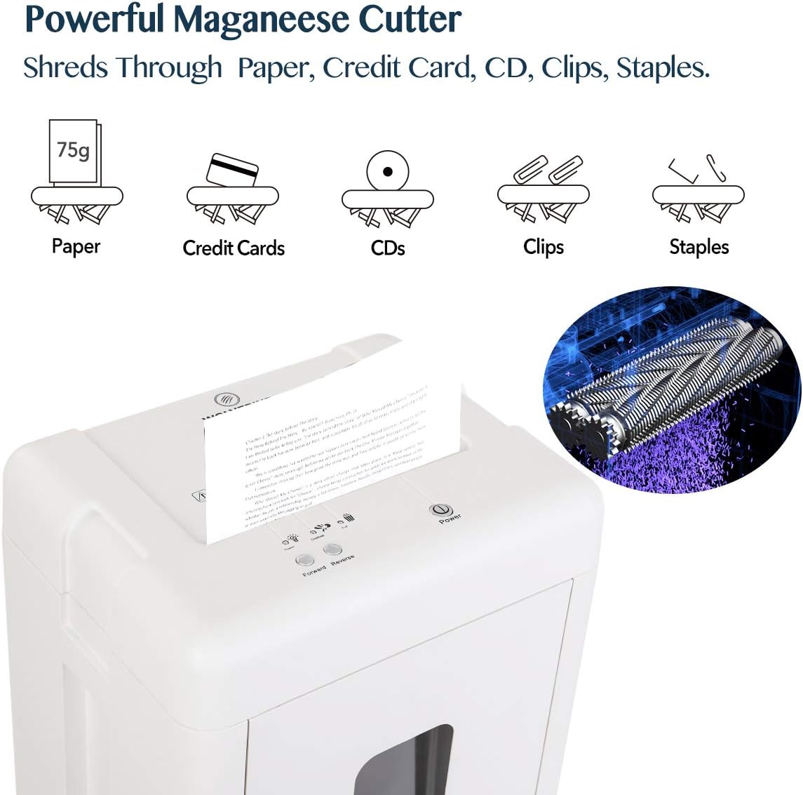 WOLVERINE 15-Sheet Super Micro Cut High Security Level P-5 Heavy Duty Paper/CD/Card Shredder for Home Office, Ultra Quiet by Manganese-Steel Cutter and 8 Gallons Pullout Waste Bin SD9520 (White ETL)
