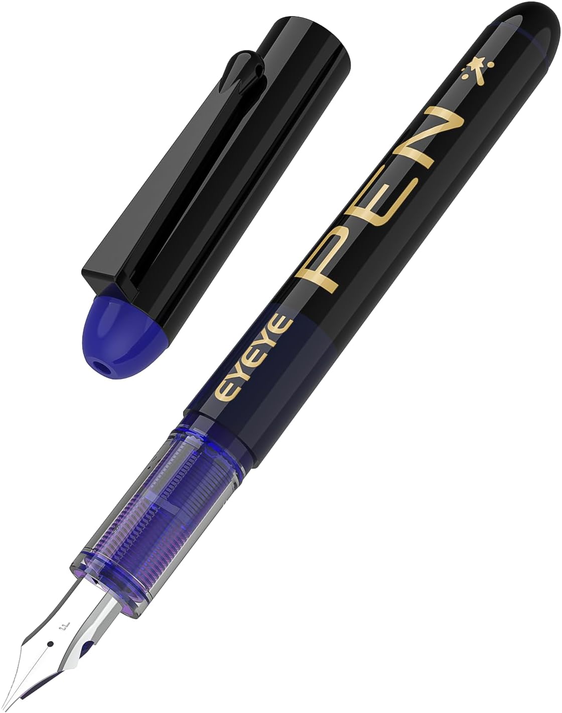 EYEYE Fountain Pens for Writing, 8 Pack Blue Fine Point Pens Disposable Fountain Pens Stainless Steel Nib, Smooth Writing for Journaling, Drafting, Sketching, Doodling & Office Supplies