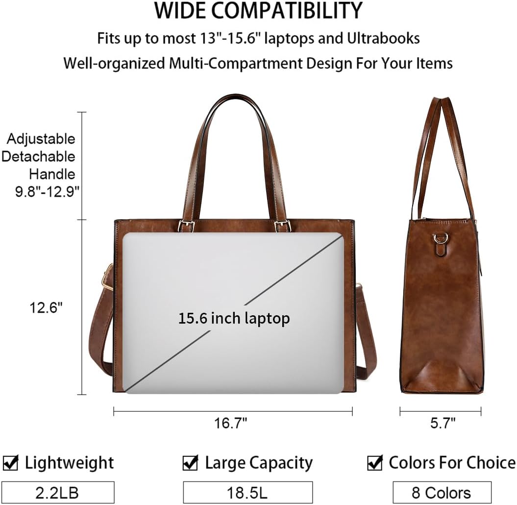 Laptop Bag for Women Waterproof Lightweight Leather 15.6 Inch Computer Tote Bag Business Office Briefcase Large Capacity Handbag Shoulder Bag Professional Office Work Bag