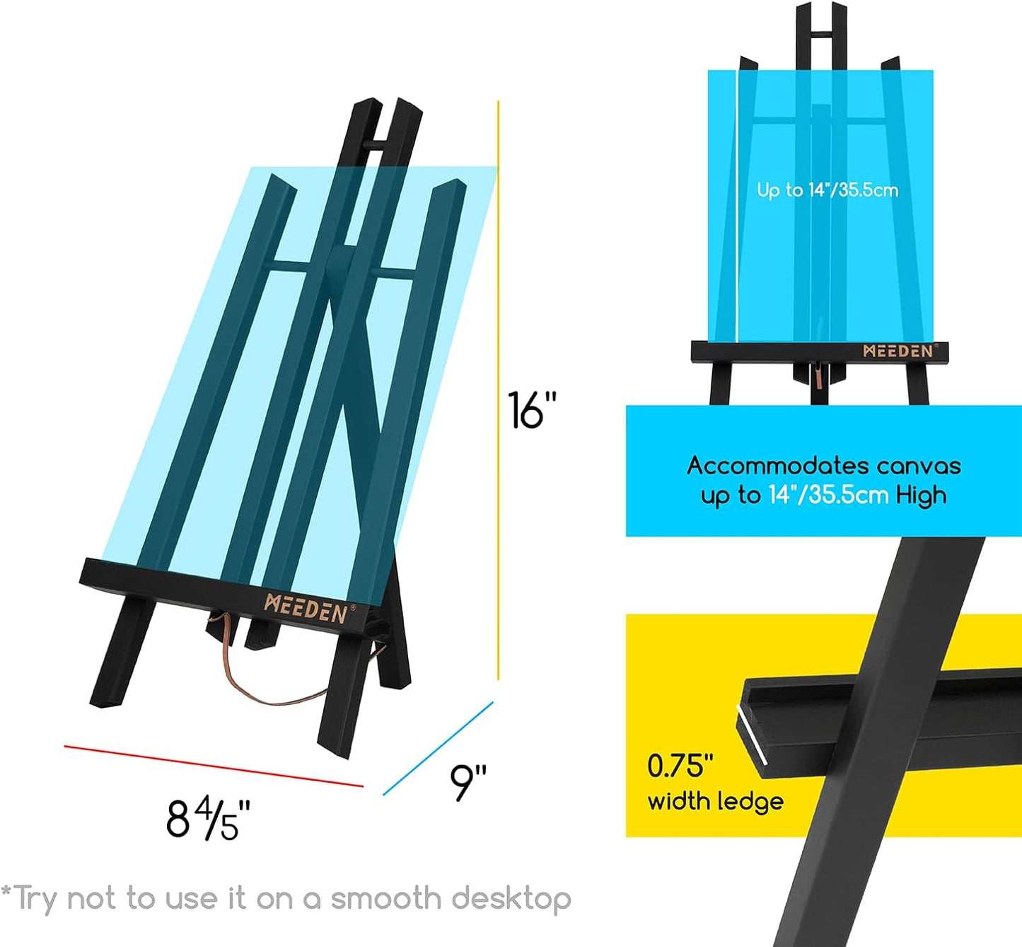 MEEDEN Small Tabletop Easel Stand: 16" x 12 Pack Pine Wood Table Top Display Stand for Painting - Black Mini Wooden Easel for Sign Picture Party Classroom