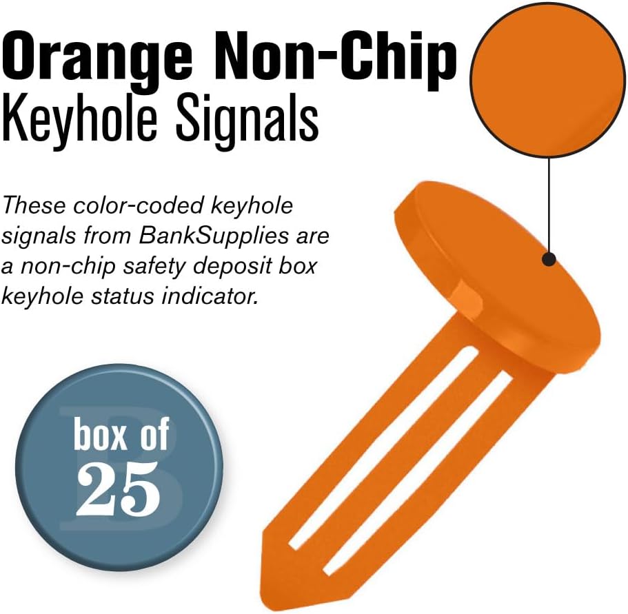 BankSupplies Keyhole Signals - Orange Multiple People Present to Open Signal - Box of 25 - Non-Chip - Reusable & Long-Lasting - At-a-Glance Organization - Color Coded Plugs
