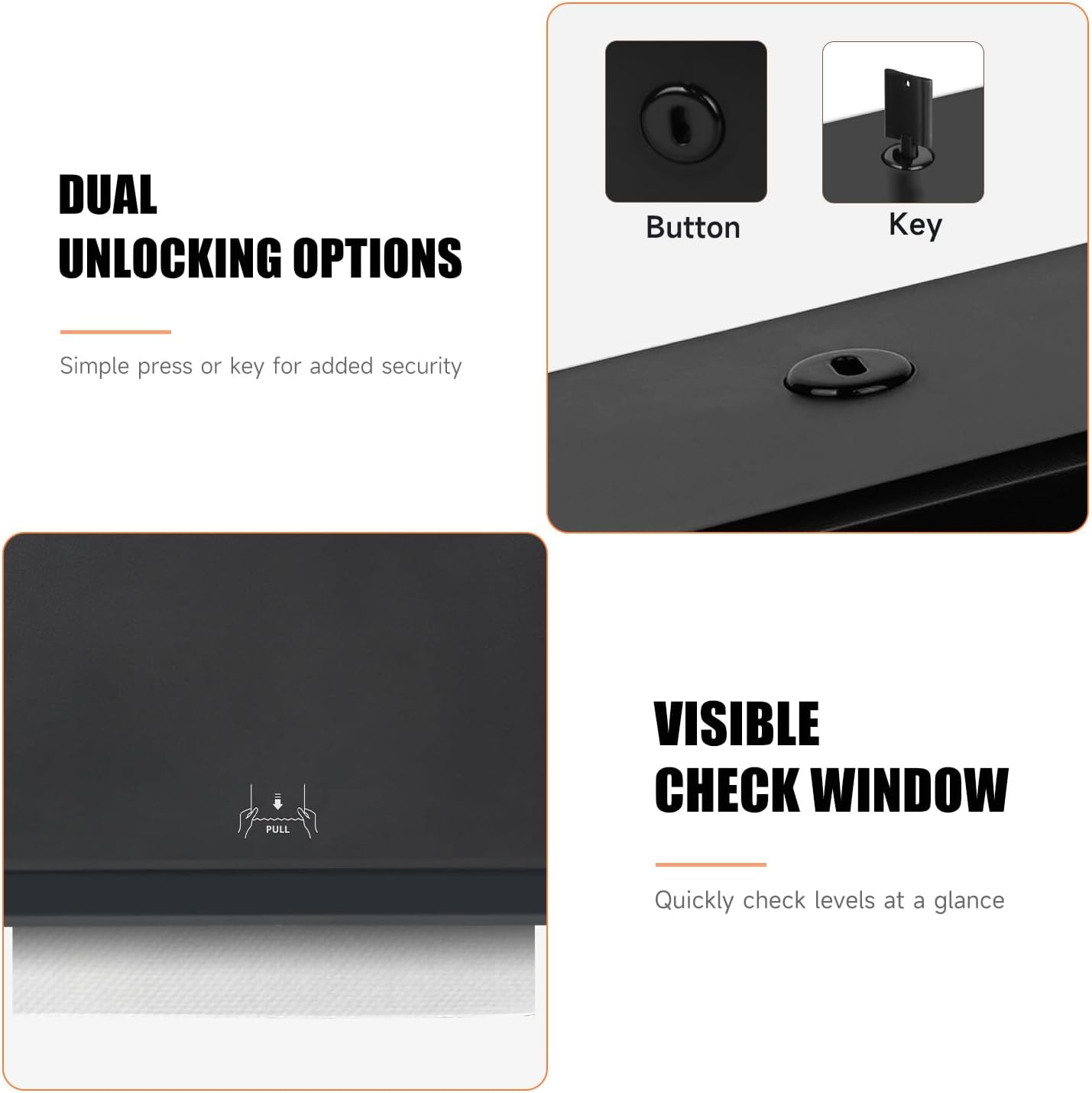 200-Sheet Wall-Mounted Paper Towel Dispenser, Fits Multi-Fold Towels up to 10x3.1 Inches, Perfect for Home & Business (Black)