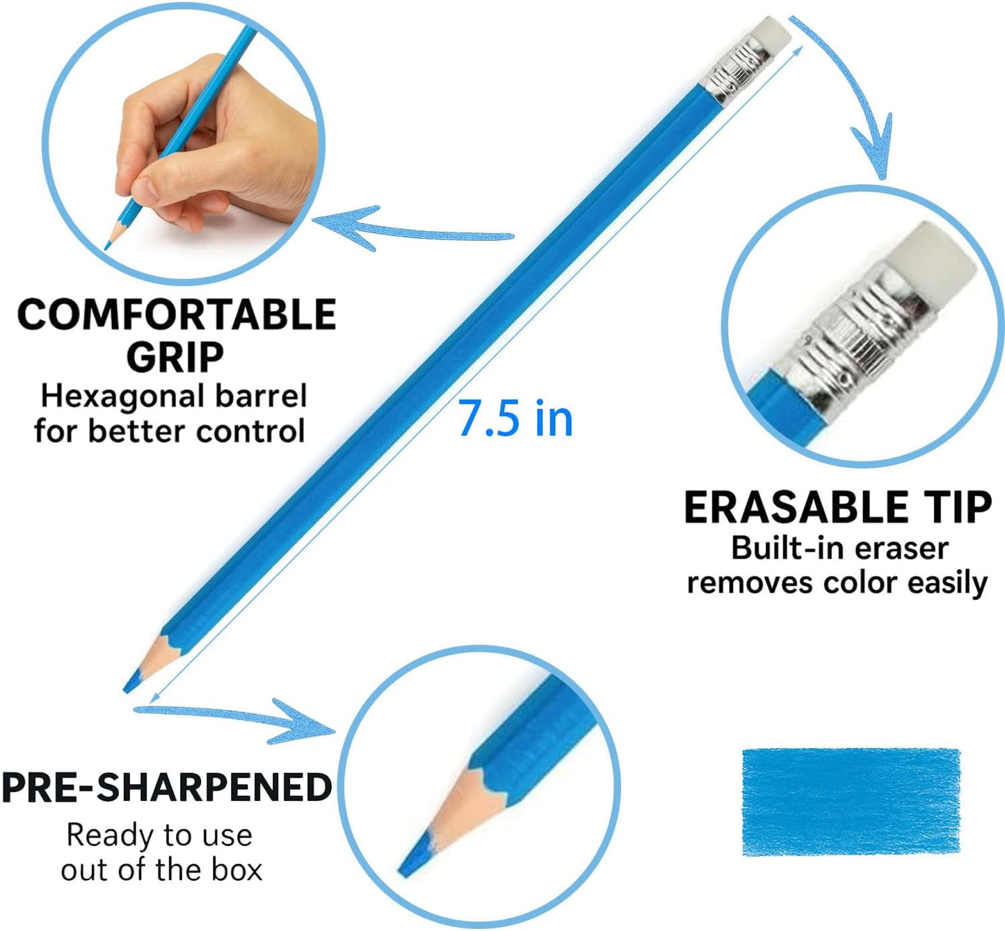 Pre-sharpened Colored Pencils with Erasers, Erasable Color Pencils, Drawing Pencil, Art Pencil for School Supplies, Drawing Supplies (12 Colors -30 Boxes)
