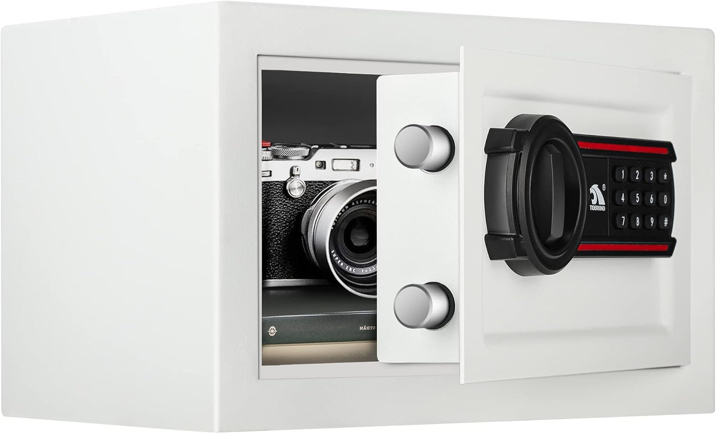 TIGERKING Digital Keypad Safe Box, 0.5 Cubic Feet Small Safe Money Safe Lock Box Cabinet Safes, Solid Alloy Steel Office Hotel Home Mini Safes for Cash Jewelry Documents(White)