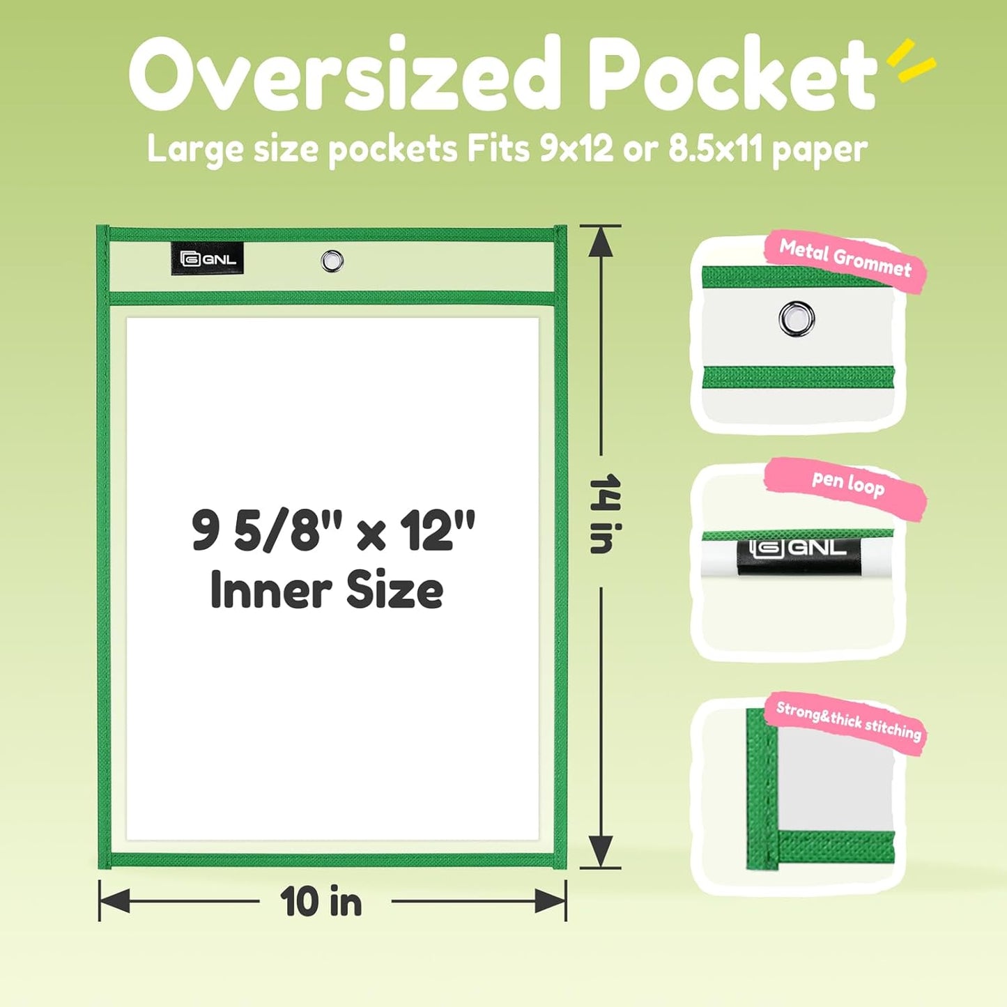 GNL Dry Erase Pocket Sleeves 30 Packs, Reusable Clear Plastic Ticket Holders with Rings, Durable & Easy-to-Erase Sheet Protectors, Assorted Colors 10x14 Inch for Classroom & School Teacher Supplies
