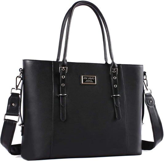 MOSISO PU Leather Laptop Tote Bag for Women, Waterproof Large Capacity Business Work Briefcase Shoulder Laptop Bag