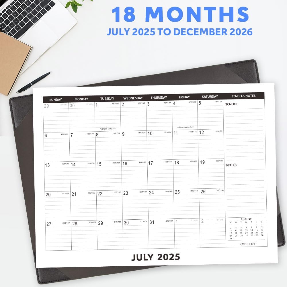 Large Desk Calendar 2025-2026 with Desktop Mat, KOPEESY 22" x 17" Desktop Calendar, 18 Months From July 2025 to December 2026, Office Supplies Desk Blotter Calendar for Home School and Office