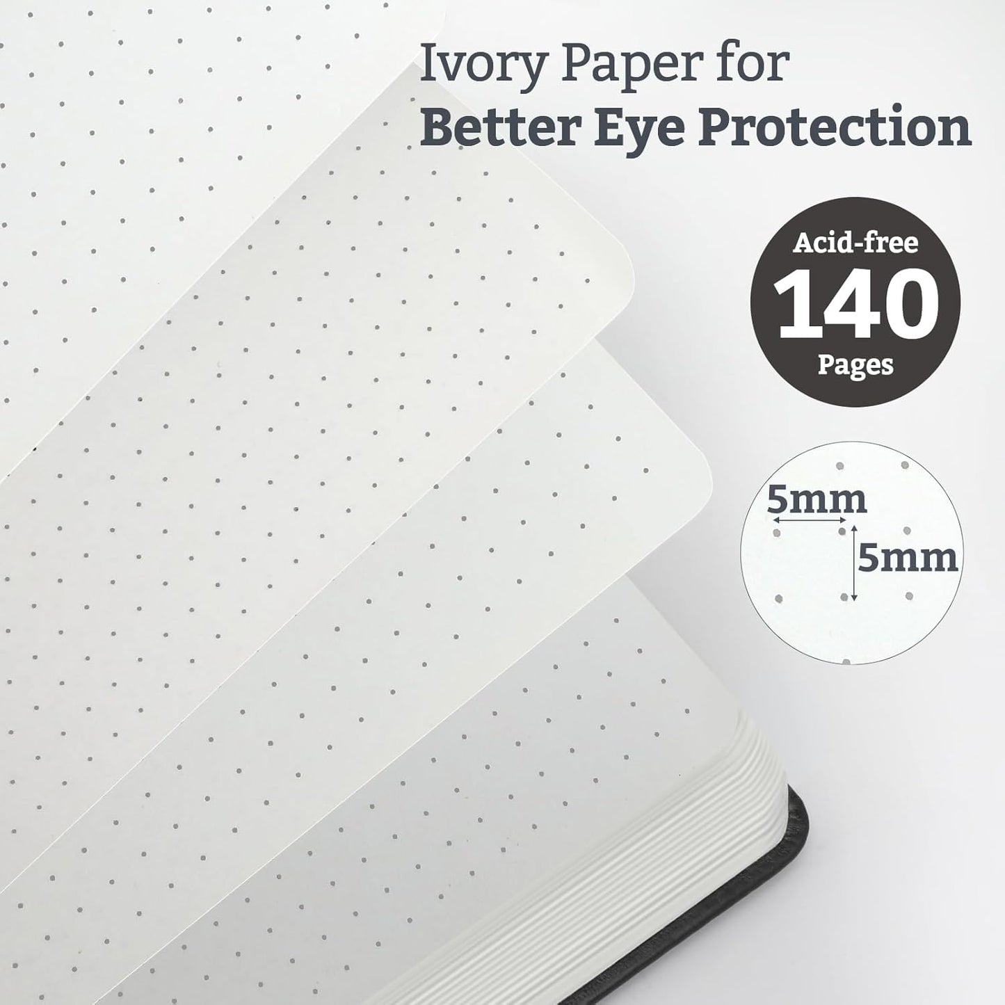 Bullet Dotted Hardcover Journal Notebook, A5 140 Pages 120Gsm Thick Paper for School,Note Taking,Work,Diary，5.7''*8.3'',Black