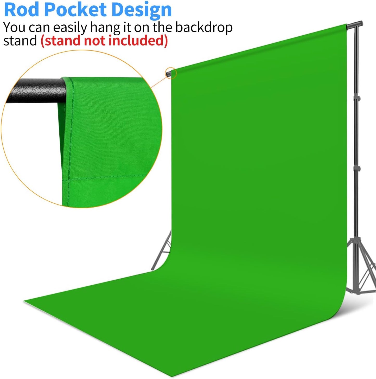 HEMMOTOP Green Screen Backdrop, 6x9 ft Greenscreen Background for Streaming, Seamless Polyester Green Photo Backdrop Fabric Sheet for Photography, Video Recording (Backdrop only)