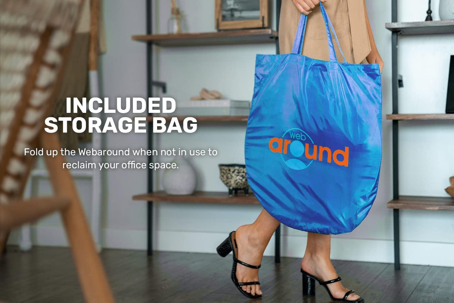 Webaround Big Shot 56" | Blue | Portable Collapsible Webcam Backdrop | Attaches to Any Chair | Wrinkle-Resistant Fabric | Ultra-Quick Setup and Takedown | Perfect for Zoom, Webex, Teams, etc.