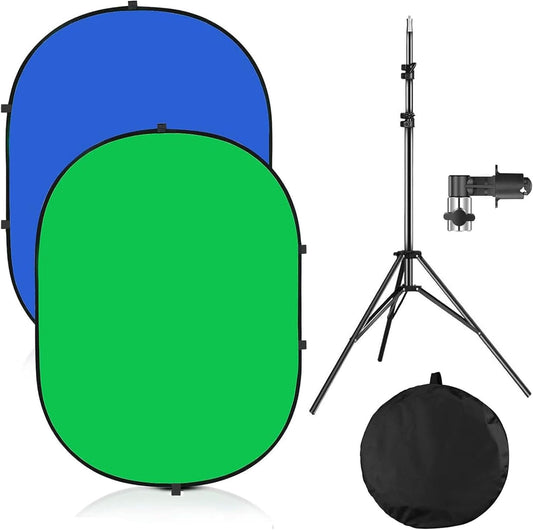 5x7ft/1.5x2m Chromakey Backdrop with 7.8ft/2.4m Stand, 2-in-1 Green Screen and Blue Screen Reversible Collapsible Background Panel for Photography Studio, Live Streaming, Video Shooting, Games