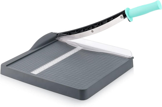 Paper Cutter, Paper Trimmer with Safety Guard, 12" Cut Length Paper Slicer with 16 Sheet Capacity Paper Cutting Board,Guillotine Paper Cutters and Trimmers for Cardstock Cardboard Vinyl (Gray)