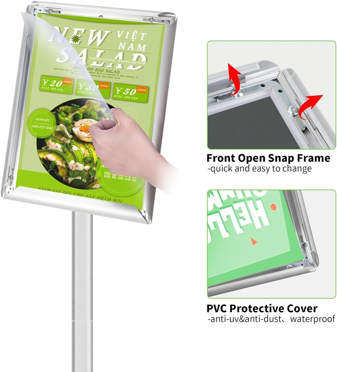 3Packs Heavy Duty Adjustable Pedestal Poster Sign Stand, 8.5x11 Aluminum Open Floor Standing Sign Holder for Vertical and Horizontal View Display (8.5x11,Silver)