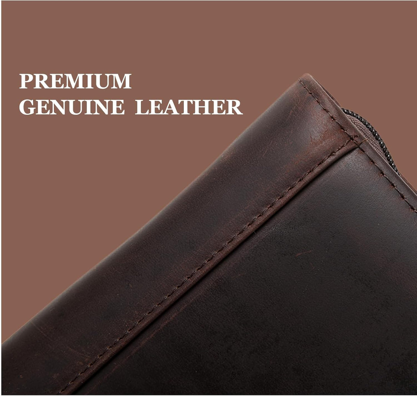 Genuine Leather Portfolio with Front Pocket for Men and Women, 8.5 x 11 Legal Pad Notepad Holder, Zippered Business Organizer, Professional Executive Letter Notebook Folder for Work, Dark Brown