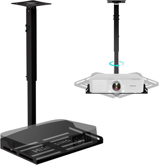 Universal Projector Ceiling Mount with Tray, Projector Mount Hidden Cable Routing, Height Adjustable up to 22.8 inches, Holds up to 11 lbs, Ideal for Home Theater and Office - Black