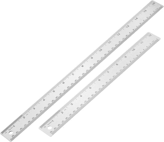 PATIKIL 12, 16 Inch Stainless Steel Straight Edge Ruler, 2 Pcs Cork Backing Non-Slip Metal Ruler with Inches Centimeter Metric Measuring Tools for Office