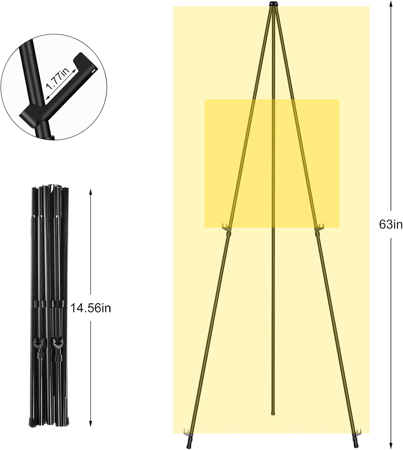 Display Black Easel Stands - 63" Artist Instant Tripod Collapsible Portable Floor Easels - Adjustable Art Poster Easy Folding Metal Stand for Display Show, Wedding, Painting - 2pack