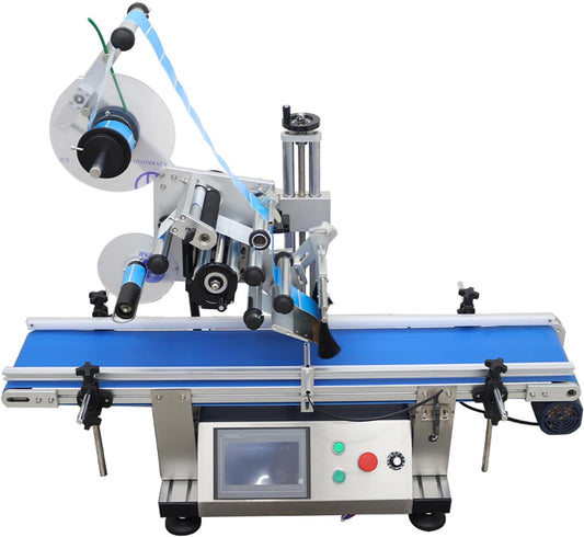 INTSUPERMAI Automatic Desktop Conveyor Table Plate Labeling Machine Desktop Flat Labeling Machine Automatic Flat Surface Labler Applicator with Conveyor Belt 110V