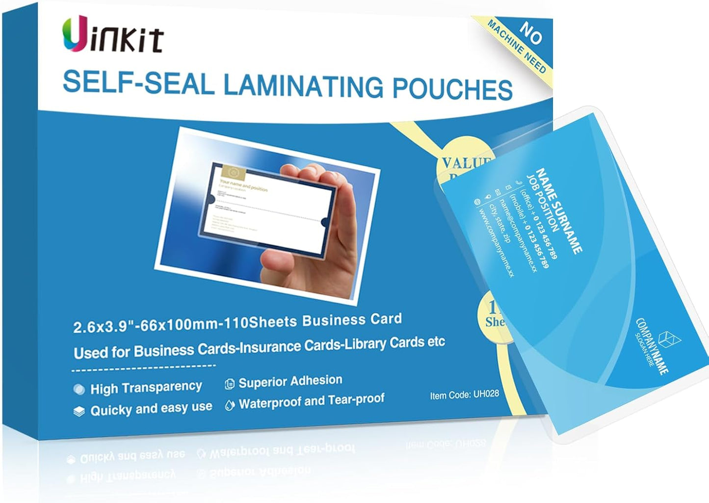Uinkit Self Sealing Laminating Pouches, Waterproof Lamination Pouches, Permanent Adhesive 10mil Thickness 2.6x3.9inches 110Pack No Machine Needed (2.6x3.9Inchesx110Pack)