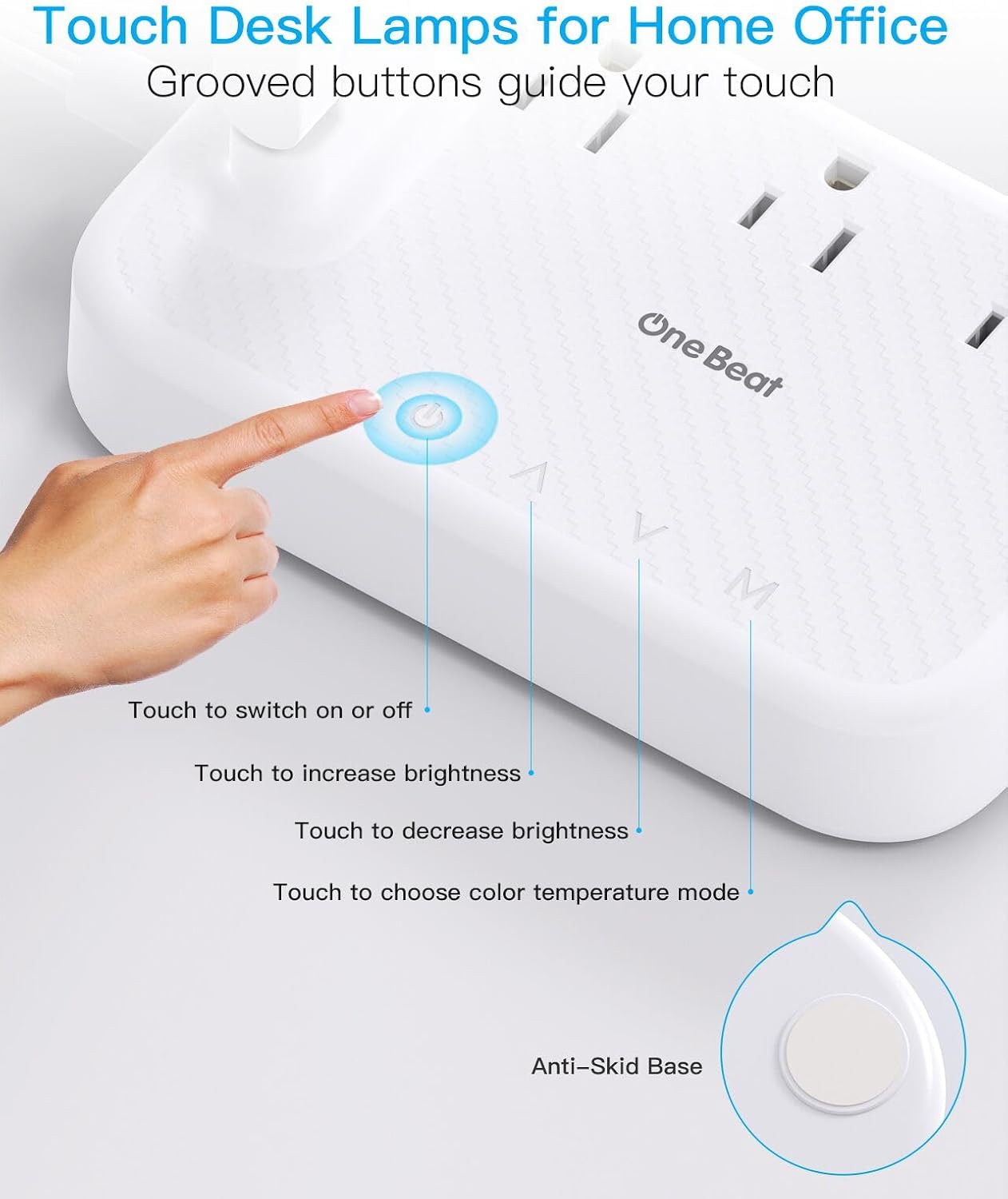 One Beat Desk Lamp with 6 Outlets 4 USB Ports(2×USB-C),Eye Protection Table Lamp Power Strip with 4 Color Modes 5 Brightness Touch LED Desk Lamps for Home Office College Dorm Room Essentials(White