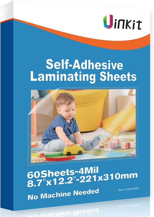 Uinkit 60PCS 4Mil Self-Adhesive Laminating Sheets, 8.7 x 12.2 Inches Clear Self-Sealing Laminating Sheets, Suitable for 8.5 x 11 Inches Letter Size, No Machine Needed