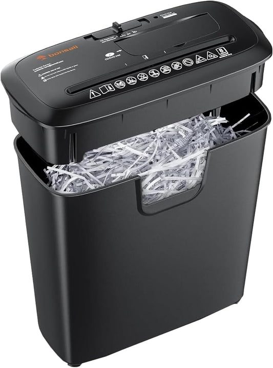 Bonsaii 8-Sheet Strip-Cut Shredder for Home – Compact Home Office Paper Shredder with Overheat Protection, Capable of Shredding CDs and Credit Cards, Includes a 3.4-Gallon Waste Bin