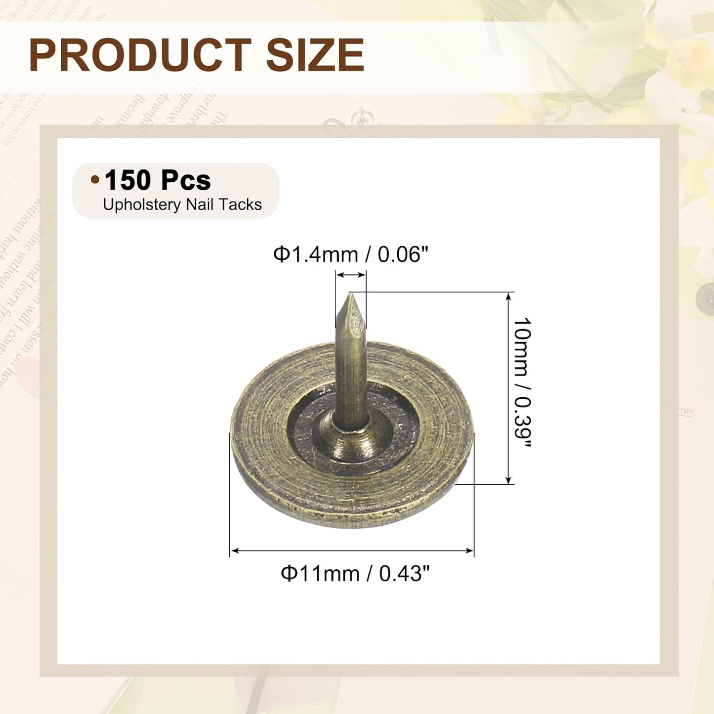 uxcell 150Pcs Upholstery Tacks, 11mmx10mm Flat Head Thumb Tack Decorative Furniture Nails Push Pins for Furniture Sofa Headboards, Bronze