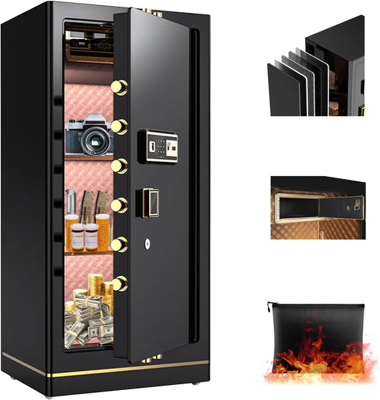 MLJ Large Security Safe - 8.1 Cu. Ft. Waterproof & Fireproof Home Safe with 2 Removable Shelves and Inner Cabinets for Storing Money, Medicines, Jewellery and Other Valuables (Fingerprint Lock)