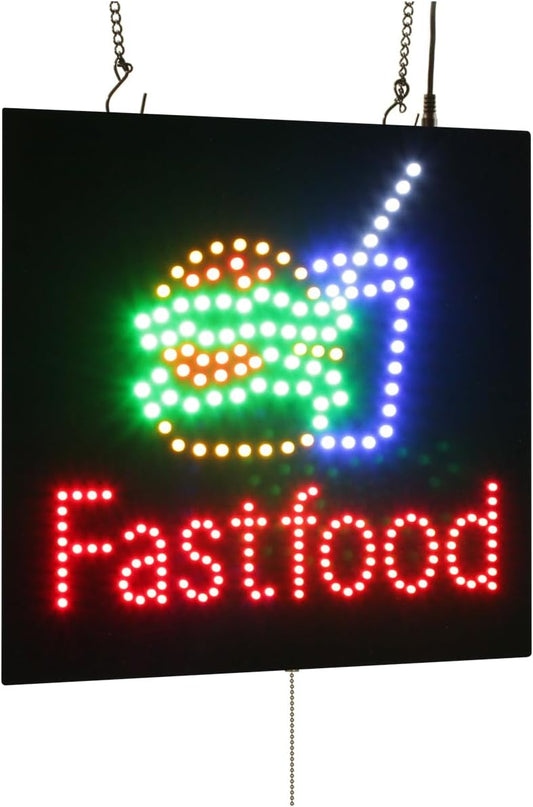 Fastfood Sign, 16"x16", 40x40cm, TOPKING, LED, Neon, Florescent, Signage, Signboard, Display, Billboard, Screen, Grand Opening, Gift