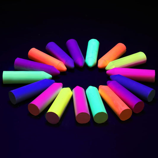 30 Pcs Glow in the Dark Chalk Under Blacklight, 6 Neon Colors Washable Dustless UV Sidewalk Chalk for Black Light Party Playground Chalkboard Birthday Gift and Outdoor Drawing (Crayon)