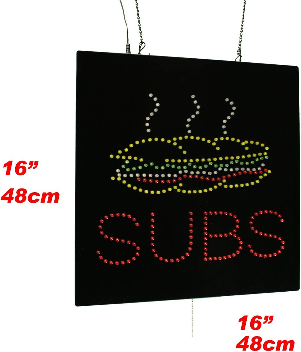 Subs Sign, 16"x16", 40x40cm, TOPKING, LED, Neon, Florescent, Signage, Signboard, Display, Billboard, Screen, Grand Opening, Gift