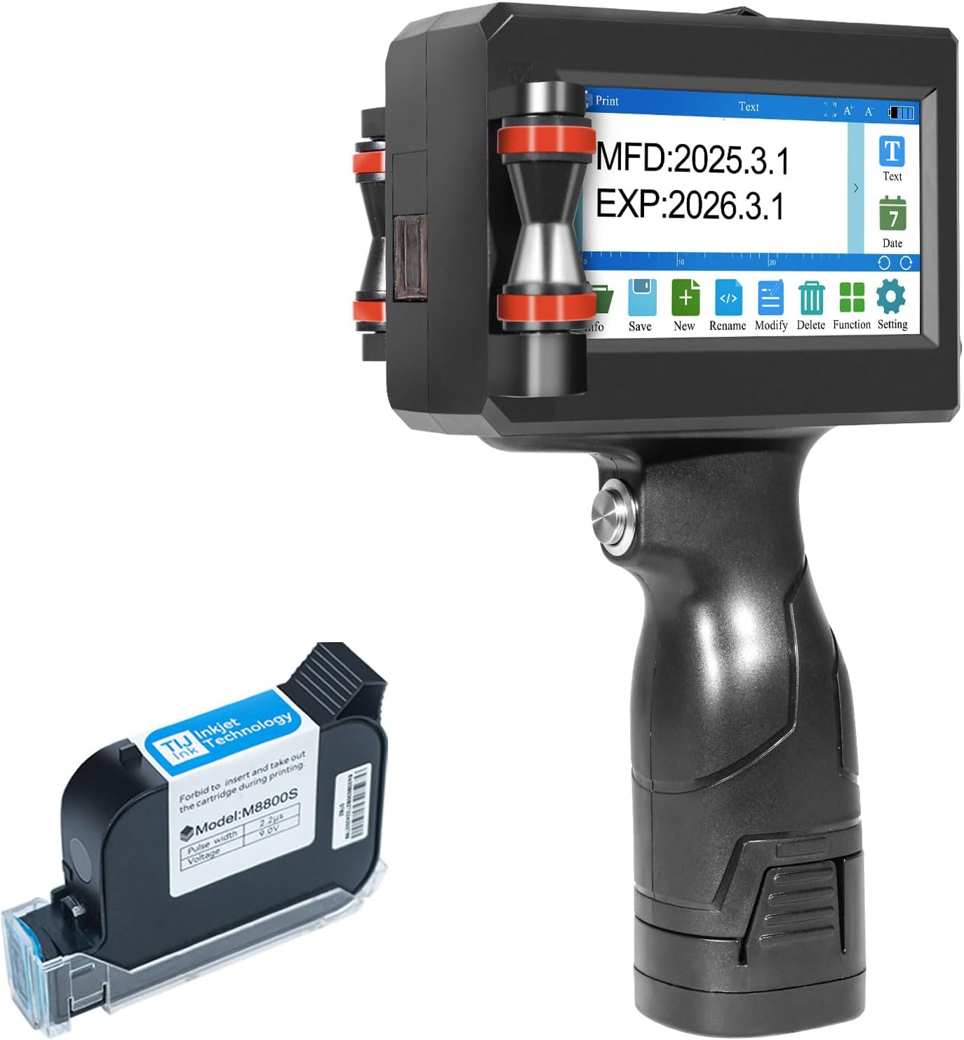 Handheld Inkjet Printer with 42ml Quick-Drying Ink Cartridge, Portable Ink Jet Coding Machine for Text/Date/Batch Number/QR Code/Barcode/Logo, Print Height from 0.08 to 0.5 Inch (ZM-C800)